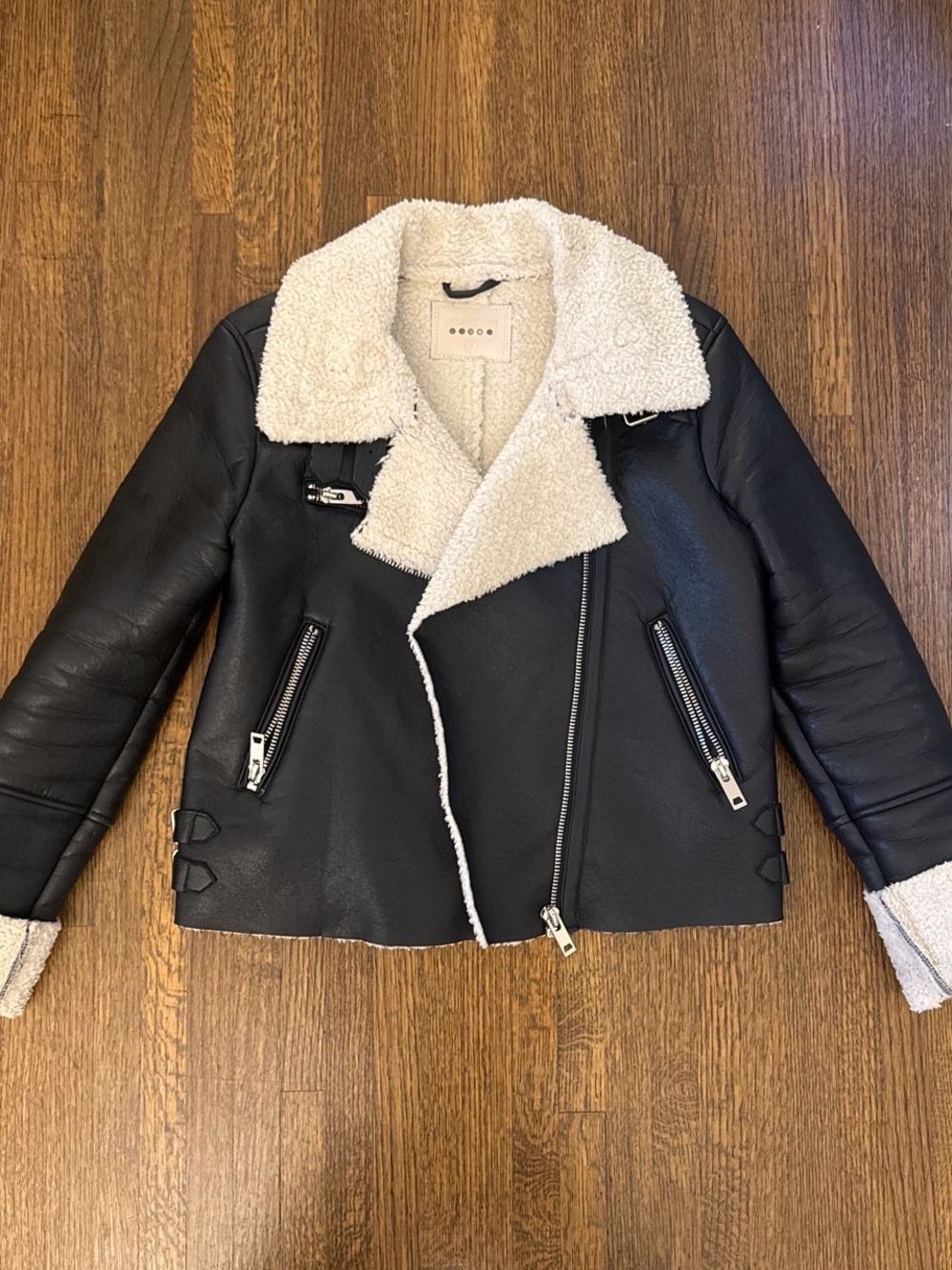 BLANKNYC Shearling-Lined Leather Moto Jacket